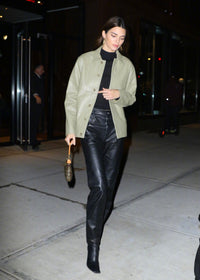 Black High Waist Bag Hip Slim Straight Leg Faux Leather Pants