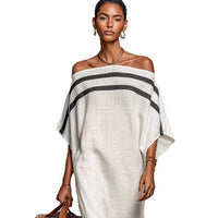Womens Stand-Up Collar Striped Casual Loose Dress