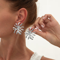 Liquid Metal Pleated Flower Stud Earrings