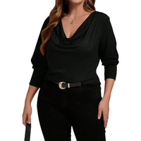 Lazy French-style Black V-neck Draped Collar Elegant Inner Top