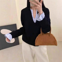 Temperament Pure Color Striped Stitching Korean Loose Casual Sweater
