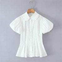 Lace Design Waist Trimming Versatile Short Shirt
