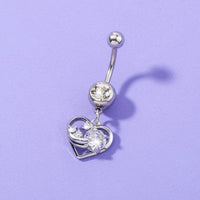 New Simple Inlaid Zircon Peach Heart Belly Button Ring
