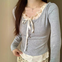 Women's Top With Chest Pad And Wooden Ear Fake Two-piece T-shirts