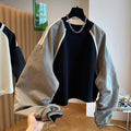 Womens Relaxed-Fit Patchwork Color-Block Raglan-Sleeve Sweatshirt