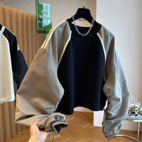 Womens Relaxed-Fit Patchwork Color-Block Raglan-Sleeve Sweatshirt