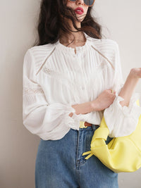 Patchwork French Design Style White Shirt