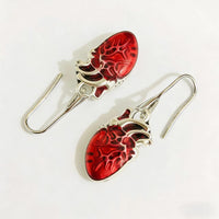 Copper Needle Retro Fashion Design Red Beating Heart Earrings Pendant Ear Jewelry