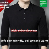 Men's Autumn And Winter Solid Color Shirt Middle-aged Polo Sweater
