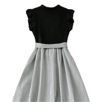 V-neck High-waisted Black-and-white Patchwork Dress