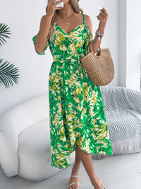 Women's Off Shoulder Cross V Neck Floral Print Camisole Vacation Maxi Dress
