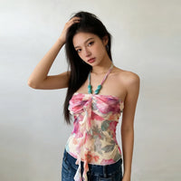 SpringSummer Chic Slim Fit Halterneck Printed T Shirt