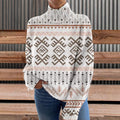 3D Striped Pattern Printed Turtleneck Long Sleeve Sweater