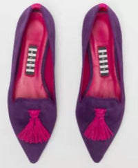Women's Low-cut Pointed-toe Colorblock Tassel Flat Shoes