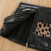 Yarn-dyed Leopard Print Cotton Romper Leather Skirt Zipper Clothes Two Pockets, Two-piece Set