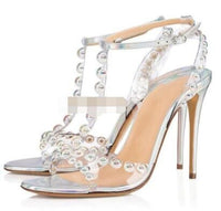 Transparent PVC Colorful Round Beads T-strap Thin High-heeled Sandals