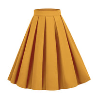 Solid Color A- Line Waist Fitted Umbrella Swing Mid-waist Large Swing All-matching Bubble Skirt