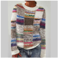 Creative Sweater Printed Patchwork Round Neck Raglan Long Sleeve