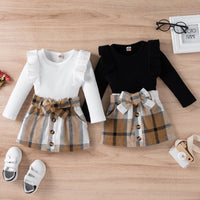 Ear Pit Strip Long-sleeved Plaid Skirt Suit