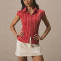 Elegant Slimming Shirt Striped Short-sleeved Cardigan For Women