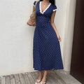 French-style Lace-trimmed Patchwork Dress For Women