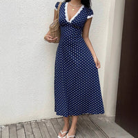 French-style Lace-trimmed Patchwork Dress For Women