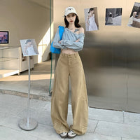 Khaki Loose-fit Wide-leg Cargo Jeans