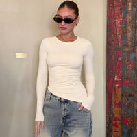 Women's Hot Girl Slim Fit Round Neck Long Sleeves Beveled Top