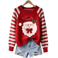 3D Digital-Print Womens Crew-Neck Loose Retro Jacquard Pullover Sweater