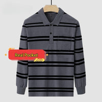 Men's Solid-color Long-sleeve Top With A Turn-down Collar And Real Pockets