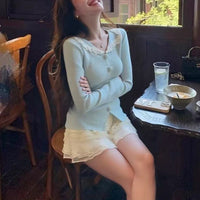 Gentle-style Lace Doll-collar Knit Sweater