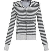 Gray Striped Hooded Sweater Women's Loose Casual