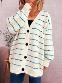 Retro Loose Striped Contrast Color Single-breasted Long Knitted Cardigan Sweater