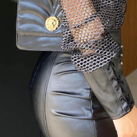 Women's Black Zippered Rivet Leather Pants
