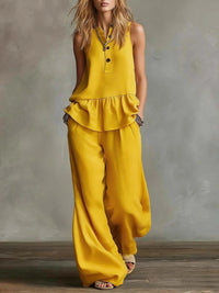 Loose-fitting Top And High-waisted Wide-leg Pants 2-piece Set