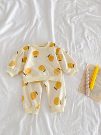 Fashion Boys And Girls Orange Fruit Sweater Suit