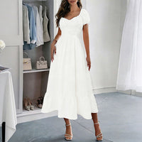 French Retro Bubble Waist A-Line Midi Dress - Flared Skirt Slim Fit Women's Summer Dress