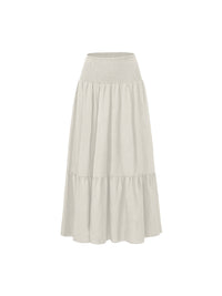 High-waisted Pleated Elastic Waist Skirt Solid Color With Pockets A-line Silhouette
