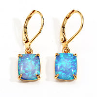 Rectangular Four-Claw Blue And White Opal Stud Earrings