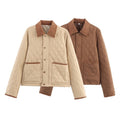 Autumn And Winter Corduroy Lapel Diamond Plaid Short Cotton Jacket All-matching