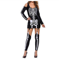 Skull Skeleton Print Sexy Off-shoulder Halloween Costume Dark Performance Costume