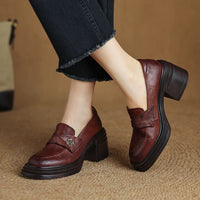 Vintage Womens Chunky-heeled Leather Shoes