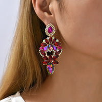 Multi Color Paved Rhinestone Floral Teardrop Dangle Earrings Women Luxury Statement Wedding Prom Formal Party Accessories