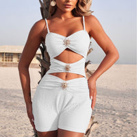 Solid-color One-piece Swimsuit With Metal Accents