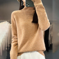 Women's Solid Color Turtleneck Knitting Pullover Long Sleeve Loose Sweater