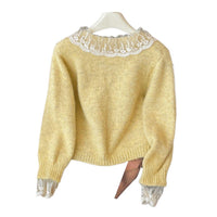 Yellow Lace-patched Soft And Delicate Knit Top