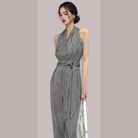 Slim Dress Jumpsuit Wide-leg Pants Plaid