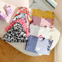 Flounced Sleeve Ruffled Short Sleeves Suit Floral