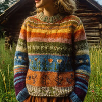 Womens Crew-Neck Sweater With Striped Paneling