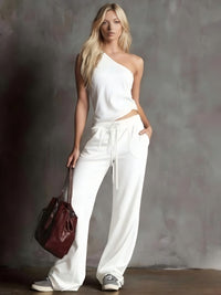 Womens Straight-Leg Wide-Leg Pants Off-Shoulder Chic Top Two-Piece Set